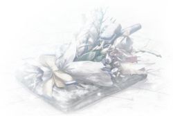 Rule 34 | 00s, bouquet, bow, flower, game cg, no humans, pale color, planetarian, ribbon, simple background, still life, white background