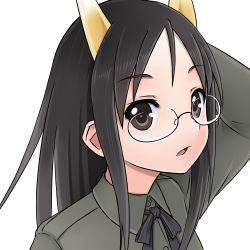 Rule 34 | black hair, glasses, highres, long hair, portrait, strike witches, suwa amaki, world witches series