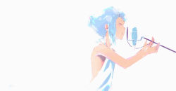 Rule 34 | 1girl, absurdres, blue hair, closed eyes, dino (dinoartforame), dress, flat chest, formal, from side, gawr gura, hair behind ear, hair bun, highres, hololive, hololive english, multicolored hair, music, open hands, sidelocks, silver hair, singing, single hair bun, solo, streaked hair, virtual youtuber, white background, white dress