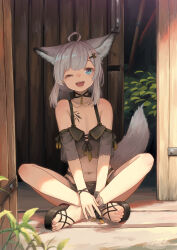 Rule 34 | 1girl, absurdres, ahoge, animal ears, arknights, bikini, black bikini, black footwear, blue eyes, breasts, chinese commentary, commentary request, fox ears, fox girl, fox tail, full body, hair ornament, hairclip, highres, indian style, looking at viewer, low twintails, material growth, medium hair, navel, off-shoulder bikini, off shoulder, official alternate costume, one eye closed, open mouth, oripathy lesion (arknights), purple hair, sitting, small breasts, solo, sussurro (arknights), sussurro (summer flower) (arknights), swimsuit, tail, teeth, toenails, toes, twintails, upper teeth only, welt (kinsei koutenkyoku)