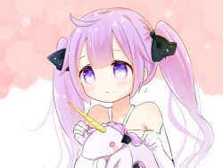 Rule 34 | 1girl, ahoge, alternate hairstyle, azur lane, bad id, bad pixiv id, bare shoulders, black ribbon, blush, closed mouth, collarbone, commentary request, dress, elbow gloves, gloves, hair between eyes, halterneck, holding, kuma no yume, musical note, purple eyes, purple hair, quaver, ribbon, smile, solo, stuffed animal, stuffed toy, stuffed unicorn, twintails, twintails day, unicorn (azur lane), white dress, white gloves