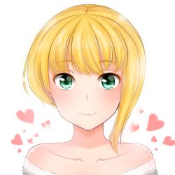 Rule 34 | 1girl, asymmetrical hair, bare shoulders, blonde hair, blush, closed mouth, collarbone, commentary request, dongdong, earrings, eye focus, eyebrows, eyelashes, green eyes, heart, heart earrings, idolmaster, idolmaster cinderella girls, jewelry, lips, looking at viewer, miyamoto frederica, off shoulder, parted hair, portrait, short hair, simple background, smile, solo, sparkle, very short hair, white background