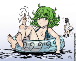 Rule 34 | 2girls, afloat, bad id, bad tumblr id, barefoot, bikini, black hair, bottomless, breasts, crossed ankles, curly hair, feet, floating, front-tie bikini top, front-tie top, fubuki (one-punch man), green eyes, green hair, index finger raised, innertube, multiple girls, nipples, noise tanker, one-punch man, one breast out, partially visible vulva, short hair, siblings, sisters, small breasts, soles, solo focus, swim ring, swimsuit, tatsumaki, telekinesis, toe scrunch, toes, uncensored, untied bikini, wading, water