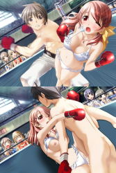 Rule 34 | 1boy, 5girls, abs, arena, audience, bikini, black hair, blonde hair, blush, boxing, boxing gloves, boxing ring, breasts, brown hair, censored, cleavage, clothing aside, cum, cum in pussy, defeat, fighting, gloves, hetero, highres, lying, mouthpiece, multiple girls, muscular, nipples, open mouth, penalty game, penis, public indecency, pussy, red eyes, red hair, sex, shorts, source request, swimsuit, swimsuit aside, tears, watching