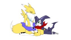 Rule 34 | absurdres, digimon, digimon (creature), fox girl, furry, highres, impmon, looking at another, renamon, tail