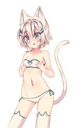 Rule 34 | 1girl, animal ears, bare legs, bare shoulders, blue eyes, blush, breasts, collarbone, highres, kouri (ibubobubo), lingerie, open mouth, original, self-upload, short hair, small breasts, tail, underwear, white hair