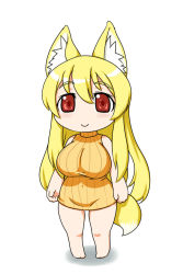 Rule 34 | 1girl, animal ears, bad id, bad pixiv id, blonde hair, bottomless, breasts, chibi, fox ears, fox tail, futon7979, huge breasts, original, red eyes, ribbed sweater, smile, solo, sweater, tail, yuzuno (futon)