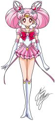 Rule 34 | 1girl, bishoujo senshi sailor moon, bishoujo senshi sailor moon sailor stars, boots, bow, brooch, chibi usa, choker, cone hair bun, double bun, earrings, elbow gloves, full body, gloves, hair bun, hair ornament, hairpin, jewelry, knee boots, long legs, magical girl, marco albiero, pink bow, pink hair, pink skirt, pleated skirt, puffy sleeves, red bow, red eyes, sailor chibi moon, sailor collar, short hair, signature, skirt, smile, solo, standing, star (symbol), star brooch, star earrings, super sailor chibi moon (stars), tiara, twintails, white background, white footwear, white gloves