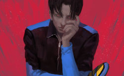 Rule 34 | 1boy, black hair, diaodiao, jacket, kong wenge, male focus, paddle, ping pong (manga), red eyes, solo, source request, sports jacket, track jacket