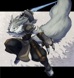 Rule 34 | bad id, bad pixiv id, blue eyes, body fur, furry, furry male, letterboxed, parata, pixiv fantasia, pixiv fantasia sword regalia, solo, sword, tail, weapon, wolf