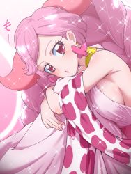 Rule 34 | animal print, breasts, choker, commentary request, cow print, earrings, horns, jewelry, long skirt, pink hair, precure, princess taurus (precure), sash, sideboob, skirt, sleeveless, solo, star-shaped pupils, star (symbol), star twinkle precure, symbol-shaped pupils, tj-type1