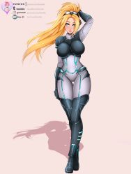 Rule 34 | 1girl, armor, blonde hair, blue eyes, bodysuit, boobplate, boots, breastplate, breasts, goggles, goggles on head, highres, large breasts, lawzilla, long hair, looking at viewer, nova (starcraft), paid reward available, solo, starcraft, starcraft 2, tagme, thigh boots, thighhighs