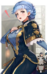 Rule 34 | !, 1girl, 2boys, absurdres, anachronism, armor, ass, blue hair, blush, braid, breasts, byleth (fire emblem), byleth (male) (fire emblem), cellphone, crown braid, dress, fire emblem, fire emblem: three houses, fire emblem heroes, gatekeeper (fire emblem), gonzarez, highres, large breasts, long hair, long sleeves, looking at viewer, marianne von edmund, multiple boys, nintendo, open mouth, phone, simple background, smartphone, solo focus