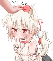 Rule 34 | 1girl, animal ears, bare shoulders, blush, collar, detached sleeves, hand on head, hat, hat ribbon, head pat, heart, hetero, inubashiri momiji, oden (th-inaba), headpat, red eyes, ribbon, silver hair, smile, solo focus, tail, tail wagging, tokin hat, touhou, wolf ears, wolf tail