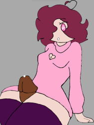 Rule 34 | brown hair, cleavage cutout, clothing cutout, pink eyes, sweater, thigh sex, thighhighs