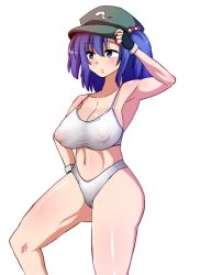 Rule 34 | 1girl, adjusting clothes, adjusting headwear, amazon (taitaitaira), bad id, bad pixiv id, blue hair, blush, bra, breasts, cleavage, clitoris, covered erect nipples, cowboy shot, fingerless gloves, gloves, hair bobbles, hair ornament, hand on own hip, hat, kawashiro nitori, large areolae, large breasts, navel, nipples, panties, see-through, short hair, short twintails, solo, stomach, touhou, twintails, two side up, underwear, underwear only, white background