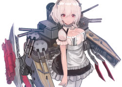 Rule 34 | 1girl, absurdres, azur lane, blush, breasts, choker, cleavage, collarbone, dress, hair between eyes, hairband, highres, lace-trimmed hairband, lace trim, large breasts, looking at viewer, machinery, puffy sleeves, red eyes, rigging, short hair, short sleeves, simple background, sirius (azur lane), solo, tarbo (exxxpiation), white background, white hair