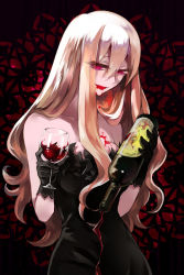 Rule 34 | 1girl, bad id, bad pixiv id, blonde hair, blood, cup, drinking glass, long hair, nod, original, red eyes, solo, spilling, sword girls, translucent hair, wine glass