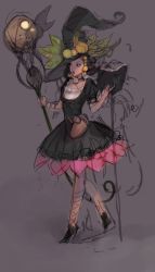 Rule 34 | 1girl, book, broom, dress, female focus, full body, hat, highres, pablo uchida, sketch, solo, witch, witch hat