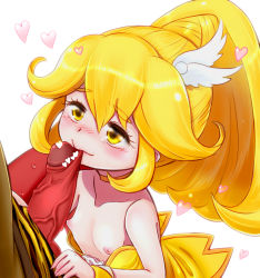 Rule 34 | 10s, 1boy, 1girl, artist request, blonde hair, blush, breasts, censored, cure peace, heart, heart censor, kise yayoi, nipples, penis, pointless censoring, precure, small breasts, smile precure!, tears, testicles