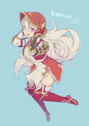 Rule 34 | 1girl, blush, breasts, corrin (female) (fire emblem), corrin (fire emblem), cosplay, fire emblem, fire emblem fates, garter straps, hairband, hinoka (fire emblem), hiyori (rindou66), long hair, looking at viewer, nintendo, pointy ears, red eyes, red thighhighs, smile, solo, thighhighs, white hair