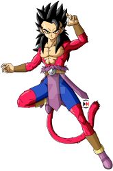 Rule 34 | 10s, 1boy, abs, alternate universe, black hair, commentary, darkhameleon, dragon ball, dragon ball gt, dragon ball super, english commentary, fur, highres, kyabe, long hair, looking at viewer, male focus, monkey tail, muscular, short hair, spiked hair, super saiyan, super saiyan 4, tail, topless male, white background, wristband, yellow eyes