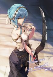 Rule 34 | 1girl, absurdres, atelier (series), atelier ryza, atelier ryza 2, bare shoulders, blue hair, blutgang (fire emblem), braid, brown eyes, commission, commissioner upload, corset, cosplay, crown braid, fire emblem, fire emblem: three houses, highres, holding, holding sword, holding weapon, klaudia valentz, klaudia valentz (cosplay), marianne von edmund, nintendo, o-ring, o-ring top, online neet, solo, sword, weapon