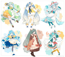 Rule 34 | 6+girls, :3, :o, agonasubi, ankle cuffs, apron, aqua bow, aqua eyes, aqua footwear, aqua hair, aqua kimono, aqua ribbon, aqua skirt, aqua sleeves, argyle, argyle clothes, argyle pantyhose, argyle sleeves, badge, bare shoulders, beamed eighth notes, bell, bell pepper, black gloves, black pantyhose, black socks, blue bow, blue bowtie, blue eyes, blue footwear, blue hair, blue headwear, blue ribbon, blue skirt, blue socks, blunt bangs, boots, borrowed design, bow, bowtie, braid, braided hair rings, brown footwear, brown kimono, brown ribbon, button badge, buttons, capelet, carrot, center frills, checkered clothes, checkered kimono, cheese, cheese wheel, coattails, commentary, contrapposto, cowbell, cross-laced footwear, curly hair, double bun, earrings, egg (food), eighth note, fake horns, fish (food), fondue, food, food-themed hair ornament, food on face, food print, fork hair ornament, fortissimo, frilled apron, frilled shirt, frills, full body, fur-trimmed boots, fur-trimmed capelet, fur-trimmed footwear, fur-trimmed skirt, fur trim, gloves, gold trim, gradient hair, green eyes, green hair, green pepper, green ribbon, green skirt, hair bow, hair bun, hair ornament, hair ribbon, hair rings, hairclip, hand on own chest, hand up, hardboiled egg, hatsune miku, high heel boots, high heels, highres, hoop skirt, horns, ice cream cone, ichimegasa, ikura (food), japanese clothes, jewelry, kappougi, kimono, kneehighs, lace-up boots, large hat, layered skirt, leaning forward, leaning to the side, leg up, light blue hair, light blush, long hair, looking at viewer, lotus root, low twin braids, medal, melting, mittens, multicolored hair, multiple girls, multiple persona, musical note, musical note hair ornament, neck bell, neck ribbon, necktie, obi, orange capelet, orange hair, orange skirt, orange thighhighs, outstretched arm, outstretched arms, pantyhose, pepper, pink bow, pink necktie, pink ribbon, pom pom (clothes), puffy short sleeves, puffy sleeves, quilted clothes, red bow, ribbon, rice, rice (plant), rice on face, rope, running, sandals, sash, scallop, shirt, short necktie, short sleeves, shrimp, sideways glance, skirt, smile, snowflake ornament, snowflake print, socks, spoon hair ornament, sprinkles, squash, standing, star-shaped food, star (symbol), streaked hair, striped bow, striped bowtie, striped clothes, striped necktie, striped skirt, striped sleeves, striped socks, swiss cheese, thighhighs, twin braids, twintails, vertical-striped clothes, vertical-striped socks, very long hair, vocaloid, waffle cone, wavy hair, white apron, white background, white bow, white footwear, white hair, white headdress, white headwear, white mittens, white pantyhose, white ribbon, white shirt, white socks, wide sleeves, yellow capelet, yellow shirt, yuki miku, yuki miku (2024), yuki miku (2024) (candidate no.1), yuki miku (2024) (candidate no.2), yuki miku (2024) (candidate no.3), yuki miku (2024) (candidate no.4), yuki miku (2024) (candidate no.6), zouri