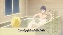 Rule 34 | 1boy, 1girl, abs, animated, anime screenshot, back, bath, bathing, bathroom, bathtub, blonde hair, blue eyes, blush, breast press, breasts, closed eyes, collarbone, completely nude, floating breasts, hand on another&#039;s shoulder, highres, interior, large breasts, long hair, navel, no nipples, nude, open mouth, partially submerged, red (shin no nakama), rit (shin no nakama), shin no nakama janai to yuusha no party wo oidasareta no de henkyou de slow life suru koto ni shimashita, sideboob, smile, sound, stomach, subtitled, video, water