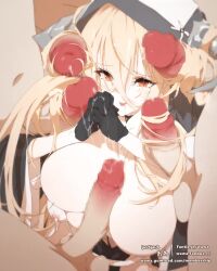 Rule 34 | 1girl, 5boys, animated, azur lane, bare shoulders, black dress, black gloves, black headwear, blonde hair, breasts, censored, clothed female nude male, clothes pull, dress, dress pull, drooling, fake horns, from above, from side, gloves, group sex, habit, hairjob, handjob, hands up, handsfree paizuri, heart, heart-shaped pupils, hetero, highres, holding hands, horns, imminent bukkake, implacable (azur lane), interlocked fingers, large breasts, large penis, lipstick, long hair, long sleeves, looking at another, looping animation, makeup, mosaic censoring, multiple boys, naughty face, netorare, no bra, nude, nun, open clothes, open dress, open mouth, orange eyes, paizuri, penis, penis to breast, praying, precum, precum string, precum through clothes, saliva, solo focus, surrounded by penises, symbol-shaped pupils, teeth, testicles, two-tone headwear, upper body, veil, video, wawa (lingomogu), white headwear, wide sleeves