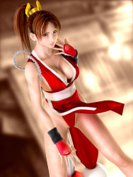 Rule 34 | 1girl, 3d, black eyes, breasts, brown hair, cameltoe, cleavage, covered erect nipples, fatal fury, hand guard, incise soul, large breasts, long hair, m-rs, panties, pelvic curtain, ponytail, red panties, revealing clothes, rope, shiranui mai, snk, solo, the king of fighters, underwear