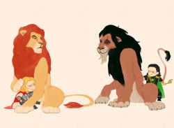Rule 34 | angry, avengers (series), chibi, crossover, disney, the lion king, loki (marvel), marvel, scar (the lion king), siblings, size difference, thor (marvel)