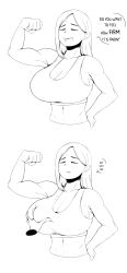 Rule 34 | 1girl, biceps, bra, breasts, coco (setawar), english text, grabbing, grabbing another&#039;s breast, greyscale, highres, large breasts, long hair, monochrome, navel, original, solo focus, speech bubble, underwear, upper body