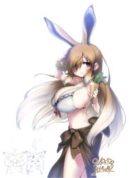 Rule 34 | 10s, 3girls, :3, alternate costume, animal ears, arctic hare (kemono friends), artist name, bikini, bikini top only, blush, breasts, bright background, brown hair, rabbit ears, rabbit tail, commentary request, cowboy shot, cup, dated, drink, drinking glass, drinking straw, european hare (kemono friends), extra ears, from side, gradient hair, hair over one eye, hand on own head, highres, holding, holding cup, holding drinking glass, huge breasts, kemono friends, long hair, looking at viewer, melting, mountain hare (kemono friends), multicolored hair, multiple girls, navel, o o, partial commentary, red eyes, sarong, sidelocks, signature, solo focus, steaming body, swimsuit, tail, very long hair, white background, white bikini, yoshida hideyuki