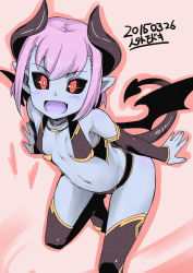 Rule 34 | 10s, 1girl, bat wings, bikini, bikini top only, black sclera, blue skin, boots, breasts, character request, colored sclera, colored skin, demon girl, detached sleeves, fang, granblue fantasy, horns, jingai modoki, leaning forward, monster girl, navel, open mouth, outstretched arms, panties, pointy ears, purple hair, red eyes, running, short hair, small breasts, smile, solo, demon girl, swimsuit, tail, thigh boots, thighhighs, underwear, wings