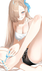 Rule 34 | 1fab, asuna (blue archive), barefoot, blue archive, blue eyes, haruri, light brown hair, long hair, looking at viewer, smile, solo