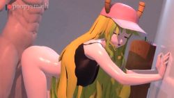 Rule 34 | 3d, against wall, animated, blonde hair, bottomless, bouncing breasts, breasts, closed eyes, doggystyle, dragon girl, indoors, interior, kobayashi-san chi no maidragon, large breasts, lucoa (maidragon), moaning, poopysmash, sex, sex from behind, sound, video, watermark