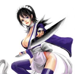 Rule 34 | 1girl, ass, black hair, blue eyes, breasts, choker, cleavage, iroha (samurai spirits), jukai, large breasts, legs, maid, samurai spirits, solo, tetsuko (jukai), thighhighs, thighs