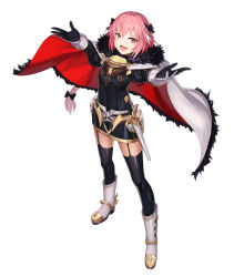 Rule 34 | 1boy, arms up, astolfo (fate), black bow, black dress, black legwear, black ribbon, boots, bow, braid, btraphen, cape, commentary, dress, fang, fate/apocrypha, fate (series), fur-trimmed cape, fur trim, garter straps, gauntlets, gloves, hair intakes, hair ribbon, highres, long braid, looking at viewer, male focus, multicolored cape, multicolored clothes, multicolored hair, open mouth, outstretched arms, outstretched hand, pink eyes, pink hair, red cape, ribbon, short dress, simple background, single braid, skin fang, streaked hair, sword, thighhighs, trap, weapon, white background, white cape, white footwear