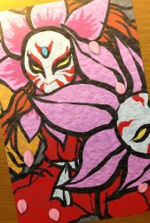 Rule 34 | 1girl, cherry blossoms, digimon, flower, kabuki, kabukimon, mask, yellow eyes