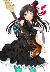 Rule 34 | 00s, 1girl, akiyama mio, bass guitar, black hair, blue nails, blue pantyhose, blunt bangs, char, don&#039;t say &quot;lazy&quot;, face, facepaint, gloves, hat, hime cut, instrument, k-on!, long hair, mini hat, mini top hat, nail polish, one eye closed, pantyhose, single glove, solo, striped, top hat, wink