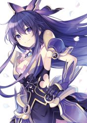 Rule 34 | armor, armored dress, date a live, detached collar, hair between eyes, hand on own hip, long hair, official art, ponytail, purple eyes, purple hair, symbol-shaped pupils, transparent background, tsunako, very long hair, yatogami tooka