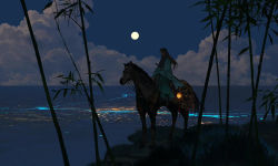 Rule 34 | 1boy, bamboo, city, cloud, cloudy sky, horse, ibuki satsuki, moon, night, real life insert, riding, scenery, sky