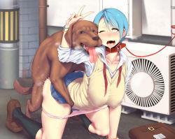 Rule 34 | 1girl, ;p, ahegao, air conditioner, all fours, bad id, bad pixiv id, bag, bdsm, bent over, bestiality, blue hair, blush, bondage, bound, breasts, clothed sex, collar, dog, doggystyle, fucked silly, heart, huge breasts, kneehighs, leash, messenger bag, one eye closed, open mouth, original, panties, panty pull, pink panties, pussy juice, pussy juice stain, saliva, school uniform, sex, sex from behind, short hair, shoulder bag, slave, socks, solo focus, sweat, tongue, tongue out, underwear, v, vaginal, vest, wet, wet clothes, wet panties, wink, xxzero, yellow eyes