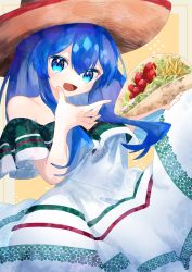 Rule 34 | 1girl, absurdres, blue eyes, blue hair, fire emblem, fire emblem: the binding blade, food, hat, highres, lilina (fire emblem), looking at viewer, nintendo, smile, sombrero, taco