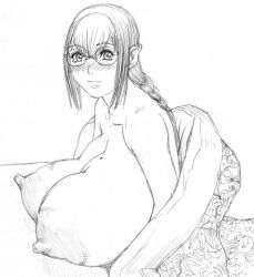 Rule 34 | breasts, gigantic breasts, glasses, monochrome, tagme, tomagraphiste