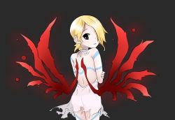 Rule 34 | 1girl, ass, blonde hair, breath of fire, commentary request, dress, full-body tattoo, hair over one eye, highres, nina (breath of fire v), panties, red wings, ryouryou, see-through, short hair, solo, tattoo, underwear, white dress, wings
