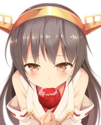 Rule 34 | 10s, 1girl, aibumi, aibun, black hair, blush, brown eyes, candy apple, hairband, haruna (kancolle), highres, japanese clothes, kantai collection, long hair, nontraditional miko, pen-zin, simple background, solo