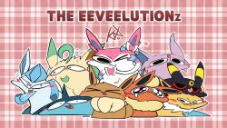 Rule 34 | biting, black eyes, blush, creatures (company), ear biting, eevee, espeon, evolutionary line, flareon, game freak, gen 1 pokemon, gen 2 pokemon, gen 4 pokemon, gen 6 pokemon, glaceon, highres, jolteon, knox is not dead, leafeon, licking, looking at viewer, nintendo, no humans, one eye closed, pokemon, pokemon (creature), smile, sweat, sylveon, tongue, tongue out, umbreon, vaporeon, wink