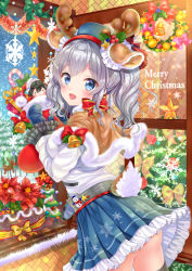 Rule 34 | 10s, 1girl, :d, adapted costume, akatsuki (kancolle), anchor symbol, animal ears, antlers, ass, bauble, beads, bell, blue eyes, blue skirt, bow, box, breasts, candy, candy cane, character doll, christmas, christmas ornaments, christmas stocking, christmas tree, cowboy shot, deer ears, deer tail, doll, eyebrows, fake animal ears, female focus, flower, food, frilled skirt, frilled sleeves, frills, fur trim, gift, gift box, glass, green bow, hairband, hat, highres, holly, horns, kantai collection, kashima (kancolle), large breasts, long hair, long sleeves, looking at viewer, merry christmas, military, military uniform, miniskirt, mistletoe, mittens, moyon, no panties, open mouth, peaked cap, plant, pleated skirt, poinsettia, pom pom (clothes), potted plant, red bow, reindeer, reindeer antlers, ribbon, silver hair, skirt, smile, snowflake print, snowflakes, snowing, snowman, solo, tail, tinsel, tree, twintails, uniform, upskirt, yellow ribbon